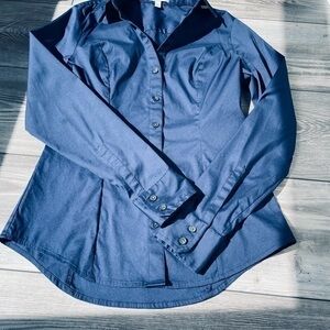 EXPRESS Original Long Sleeve Essential Shirt Navy | size Extra Small Petite